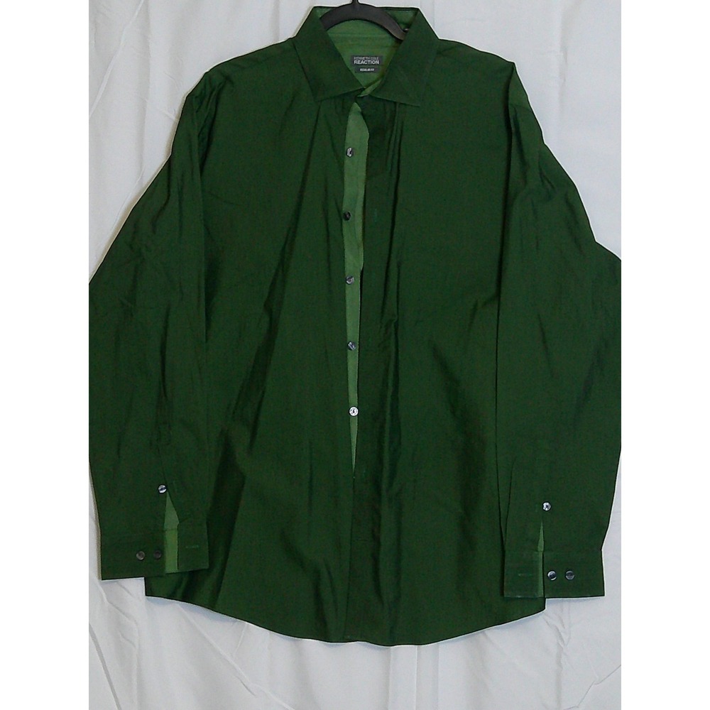 Kenneth Cole Reaction Green Regular Fit Long‎ Sleeve Button Shirt Men 16.5 34-35